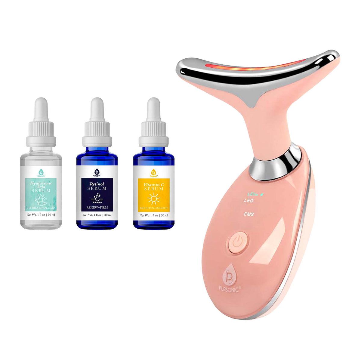 Pursonic 7-in-1 LED Beauty Device & Anti-Aging Serum Set Bundle